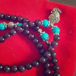 Garnet / Turquoise mala prayer beads (108)